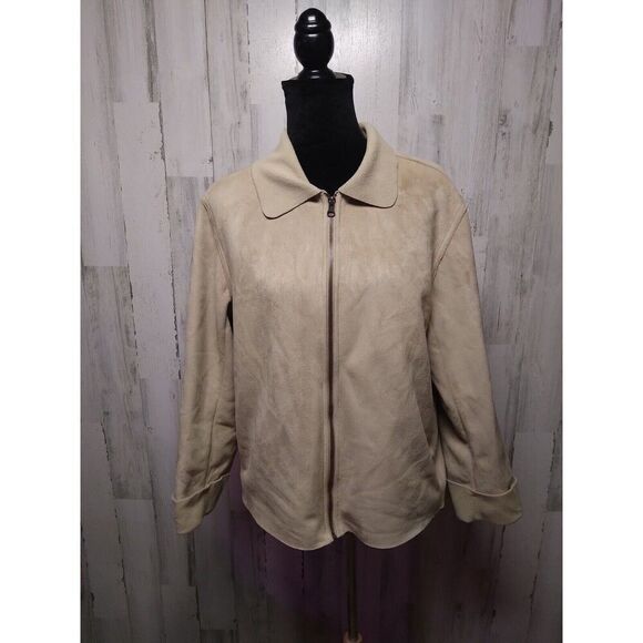 Jackets & Blazers - Coaco New York Tan Faux Suede Zip Up Jacket Two Pocket Womens Size Medium